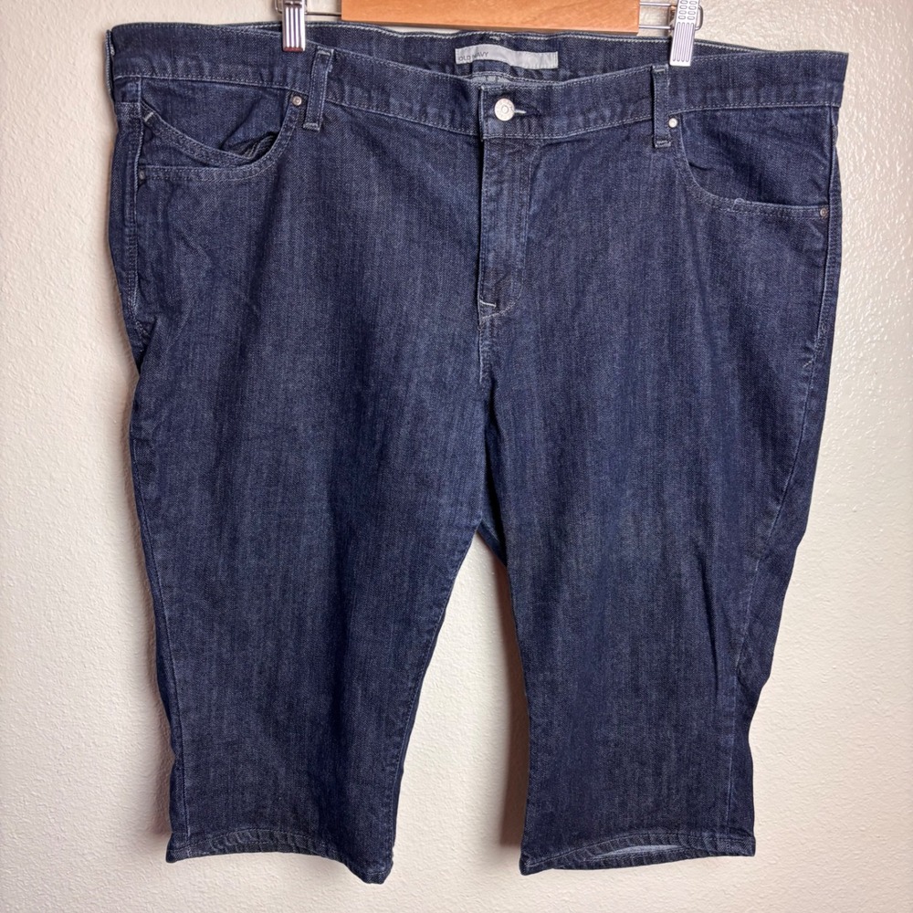 Old Navy Womens 20 Dark Wash Denim Bermuda Shorts Long Jorts Plus Size Stretch